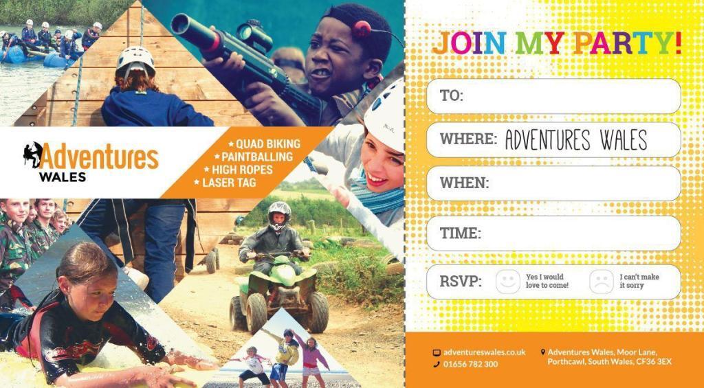 Adventures Wales Children's party invitation Adventures Wales Children's party invitation