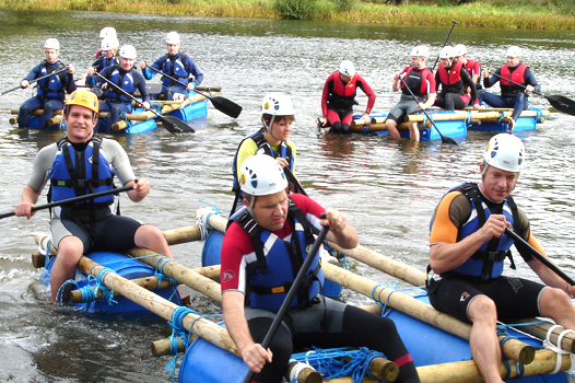 Raft building exercises at Adventures Wales