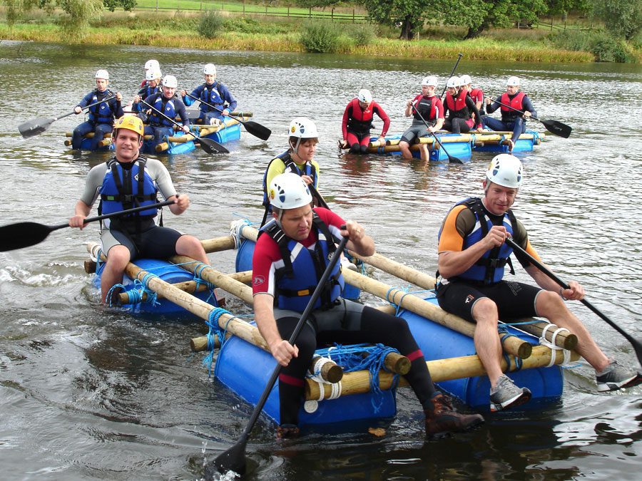 Teams raft building with Adventures Wales, raft building in south wales, raft building in schools, raft building school trips, team building raft building